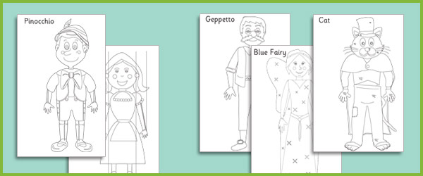 Early Learning Resources Pinocchio Colouring Sheets