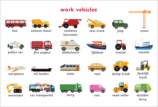 Early Learning Resources Work Vehicles Word Mat